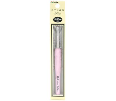 6,00 TULIP Крючок для вязания с ручкой "ETIMO Rose" 6,0мм, алюминий/пластик, серебристый/розовый, TER-12e