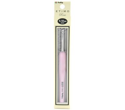 6,50 TULIP Крючок для вязания с ручкой "ETIMO Rose" 6,5мм, алюминий/пластик, серебристый/розовый, TER-14e