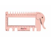 10994 Knit Pro Линейка "Слон" для измерения размера спиц и плотности вязания с резаком для нити, пластик/металл, розовый